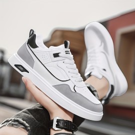 Men's Trendy Skateboard Shoes With PU Leather Uppers, Wear-resistant Non Slip Lace-up Casual Sneakers, Men's Street Style Footwear