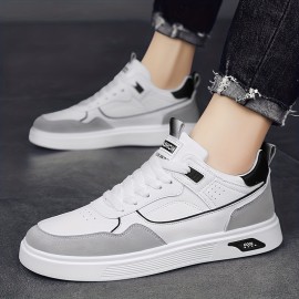 Men's Trendy Skateboard Shoes With PU Leather Uppers, Wear-resistant Non Slip Lace-up Casual Sneakers, Men's Street Style Footwear