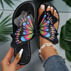 Women's Butterfly Shaped Thong Sandals, Slip On Soft Sole Lightweight Casual Flats, Non-slip Summer Beach Slides