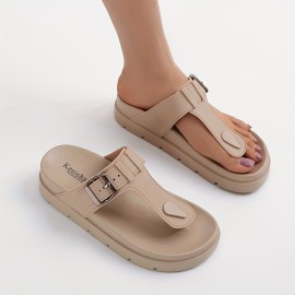 Women's Solid Color Flip Flops, Casual Clip Toe Summer Shoes, Comfortable Buckle Strap Detailed Shoes