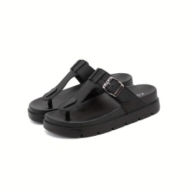 Women's Solid Color Flip Flops, Casual Clip Toe Summer Shoes, Comfortable Buckle Strap Detailed Shoes