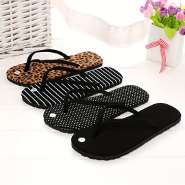 Women's Leopard Print Flip Flops, Fashion Lightweight Slip On Flat Slides, Casual Indoor Outdoor Beach Slides