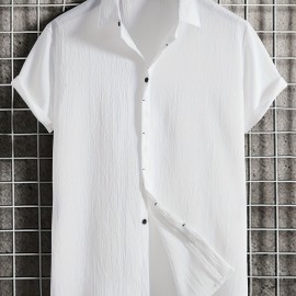 Men's Solid Color Casual Short Sleeve Shirt - Lightweight and Breathable for Summer Vacation and Resort Wear