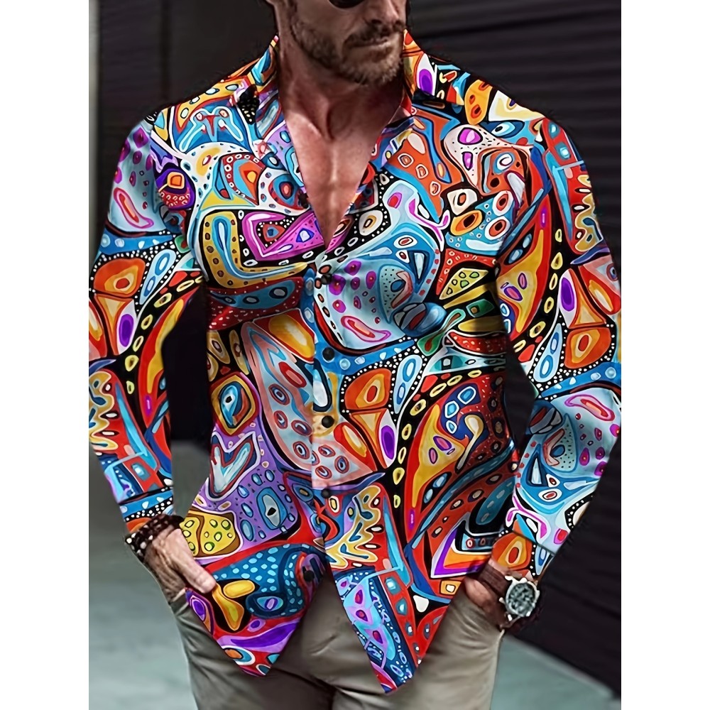 Men's Stylish Long Sleeve Button Up Shirt - Novelty Pattern for Spring, Fall, Festival, Carnival, Holiday