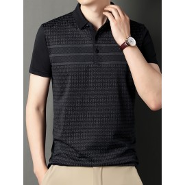 Men's Casual Fashion Printed Stripe Lapel 1/4 Button Short Sleeve Shirt For Men's Golf