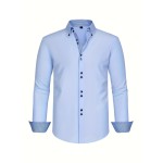 Elegant Men's Long Sleeve Button Up Shirt for Business Meetings and Mature Style