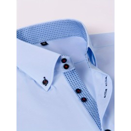 Elegant Men's Long Sleeve Button Up Shirt for Business Meetings and Mature Style