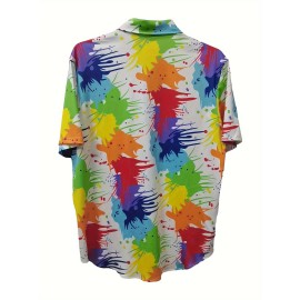 Men's Casual Tie Dye Button Up Short Sleeve Shirt For Summer Beach Resort