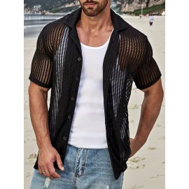 Men's Casual Lapel Cardigan Jacket - Button Down Collar Vacation Shirt for Fall and Summer - Versatile and Stylish Outerwear for Any Occasion