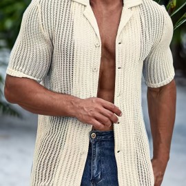 Men's Casual Lapel Cardigan Jacket - Button Down Collar Vacation Shirt for Fall and Summer - Versatile and Stylish Outerwear for Any Occasion