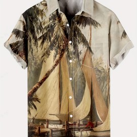 Men's Hawaiian Shirt - Coconut Tree Print, Lightweight and Breathable - Best Sellers