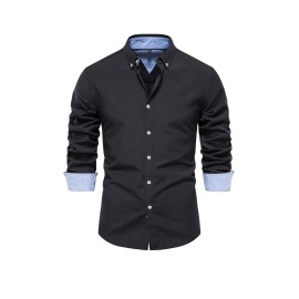 Men's Casual Solid Long Sleeve Oxford Shirt - Comfortable Button Up for Spring and Fall Outdoor Activities