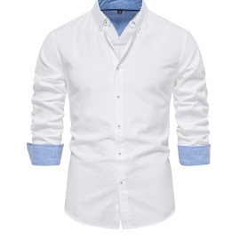 Men's Casual Solid Long Sleeve Oxford Shirt - Comfortable Button Up for Spring and Fall Outdoor Activities