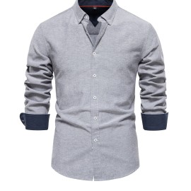 Men's Casual Solid Long Sleeve Oxford Shirt - Comfortable Button Up for Spring and Fall Outdoor Activities