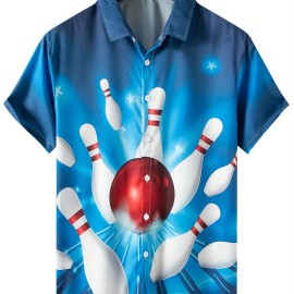 Men's 3D Graphic Print Bowling Shirt - Stylish Short Sleeve Lapel Shirt for Summer Outdoor Activities - Great Gift for Men