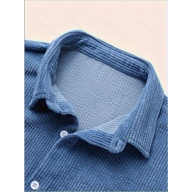 Men's Solid Corduroy Short Sleeve Button Up Lapel Shirt - Formal Summer Outdoor Wear