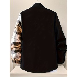 Men's Casual Plaid Pattern Color Block Button Up Shirt - Thin Long Sleeve with Chest Pocket for Summer, Spring, and Fall