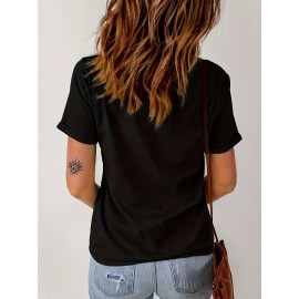 Letter Print Crew Neck T-Shirt, Casual Short Sleeve T-Shirt For Spring & Summer, Women's Clothing