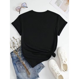 Letter Print Crew Neck T-Shirt, Casual Short Sleeve T-Shirt For Spring & Summer, Women's Clothing