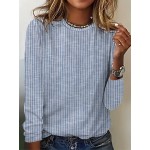 Striped Print Crew Neck T-shirt, Casual Long Sleeve T-shirt For Spring & Fall, Women's Clothing