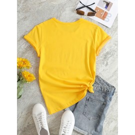 Butterfly & Letter Print T-Shirt, Casual Crew Neck Short Sleeve T-Shirt For Spring & Summer, Women's Clothing