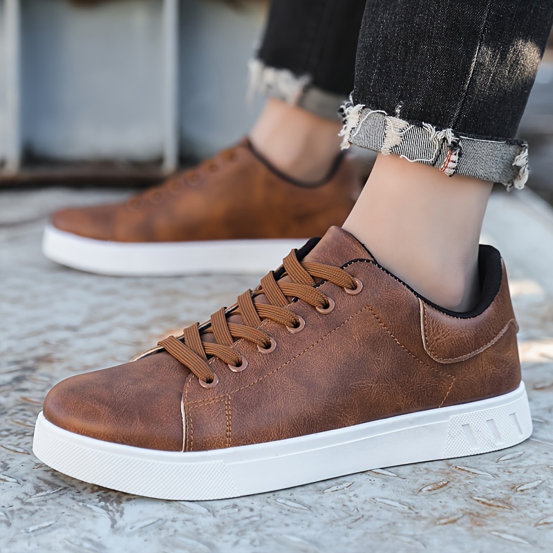 skateboard shoes men s solid lace pu leather uppers fashion details 9