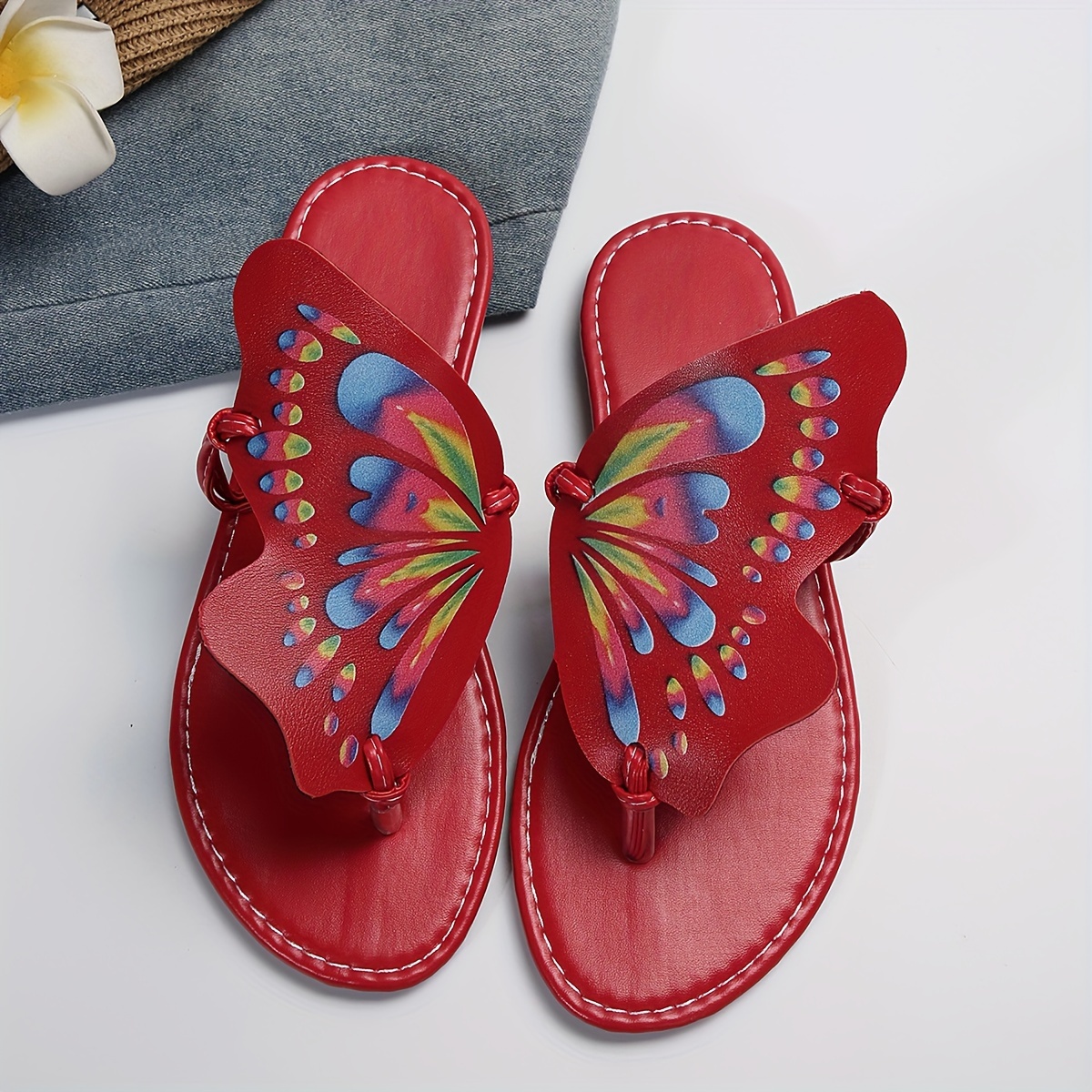 womens butterfly shaped thong sandals slip on soft sole lightweight casual flats non slip summer beach slides details 9