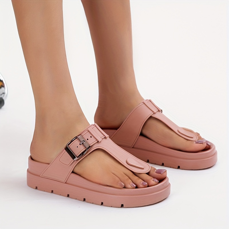 womens solid color flip flops casual clip toe summer shoes comfortable buckle strap detailed shoes details 7