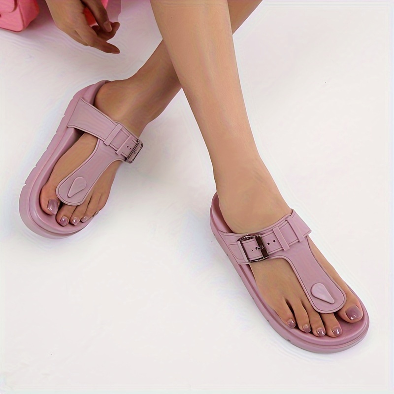 womens solid color flip flops casual clip toe summer shoes comfortable buckle strap detailed shoes details 15