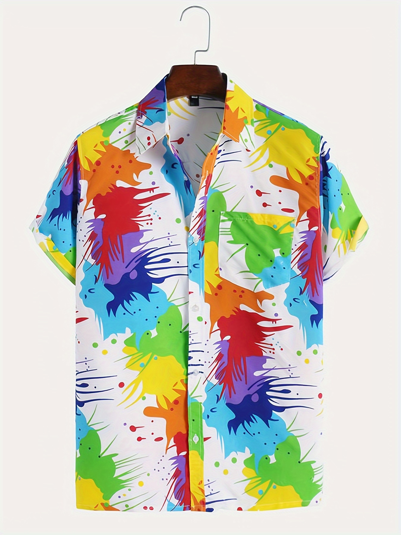 mens casual tie dye button up short sleeve shirt for summer beach resort details 1