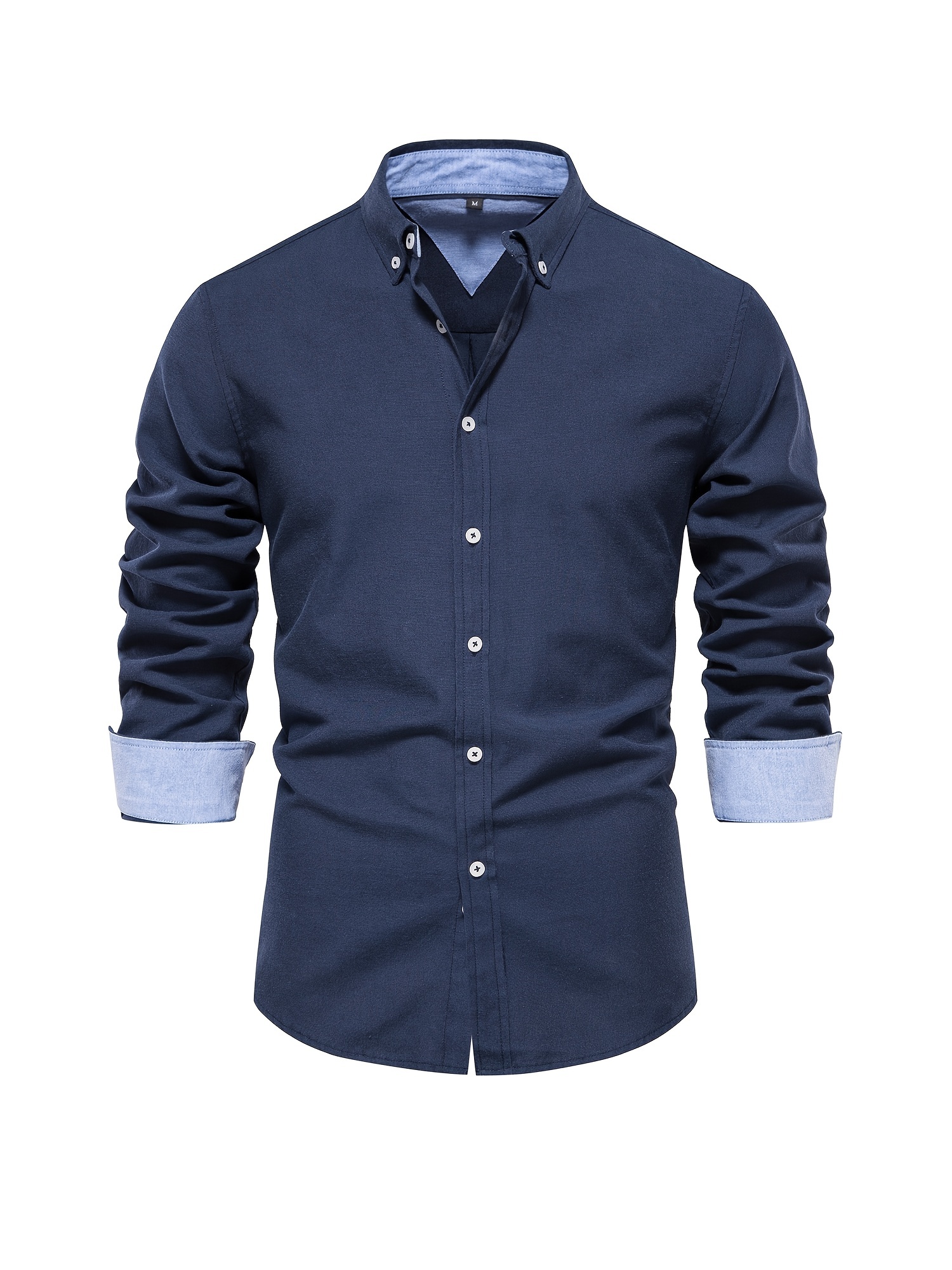 casual solid mens long sleeve oxford shirt mens comfy button up shirt for spring fall outdoor details 0