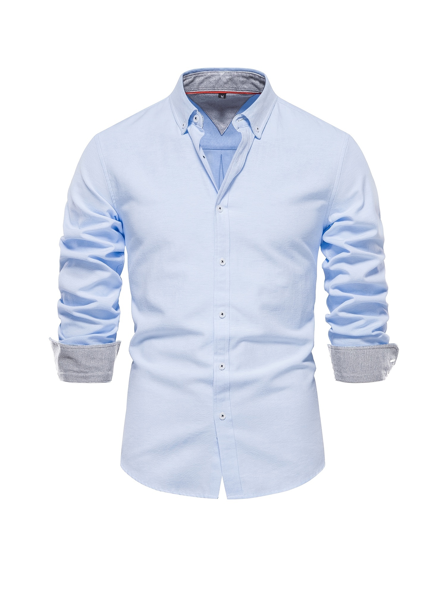 casual solid mens long sleeve oxford shirt mens comfy button up shirt for spring fall outdoor details 7