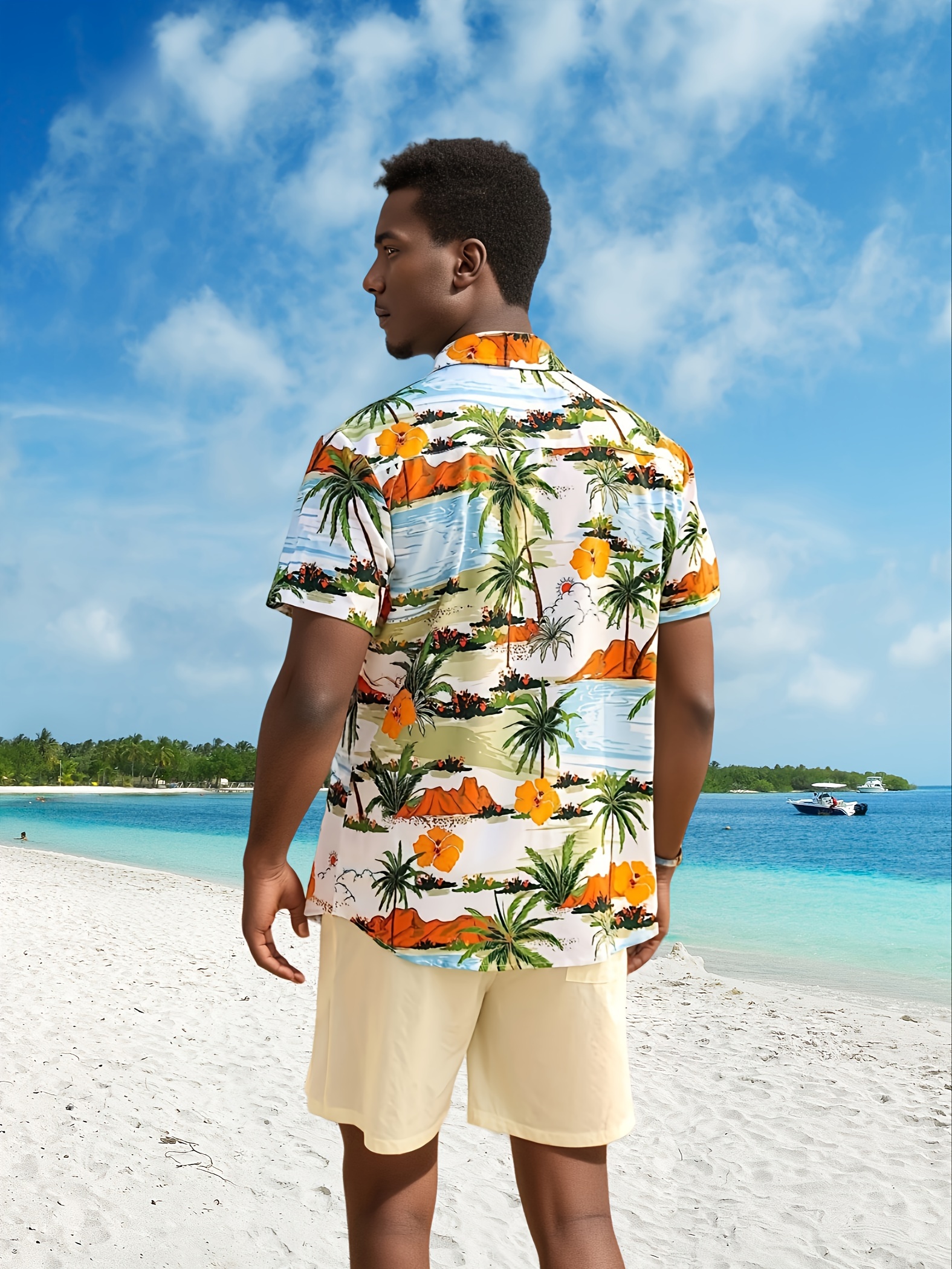 mens beach scenery button up short sleeve hawaiian shirt for summer vacation resort mens shirt details 0