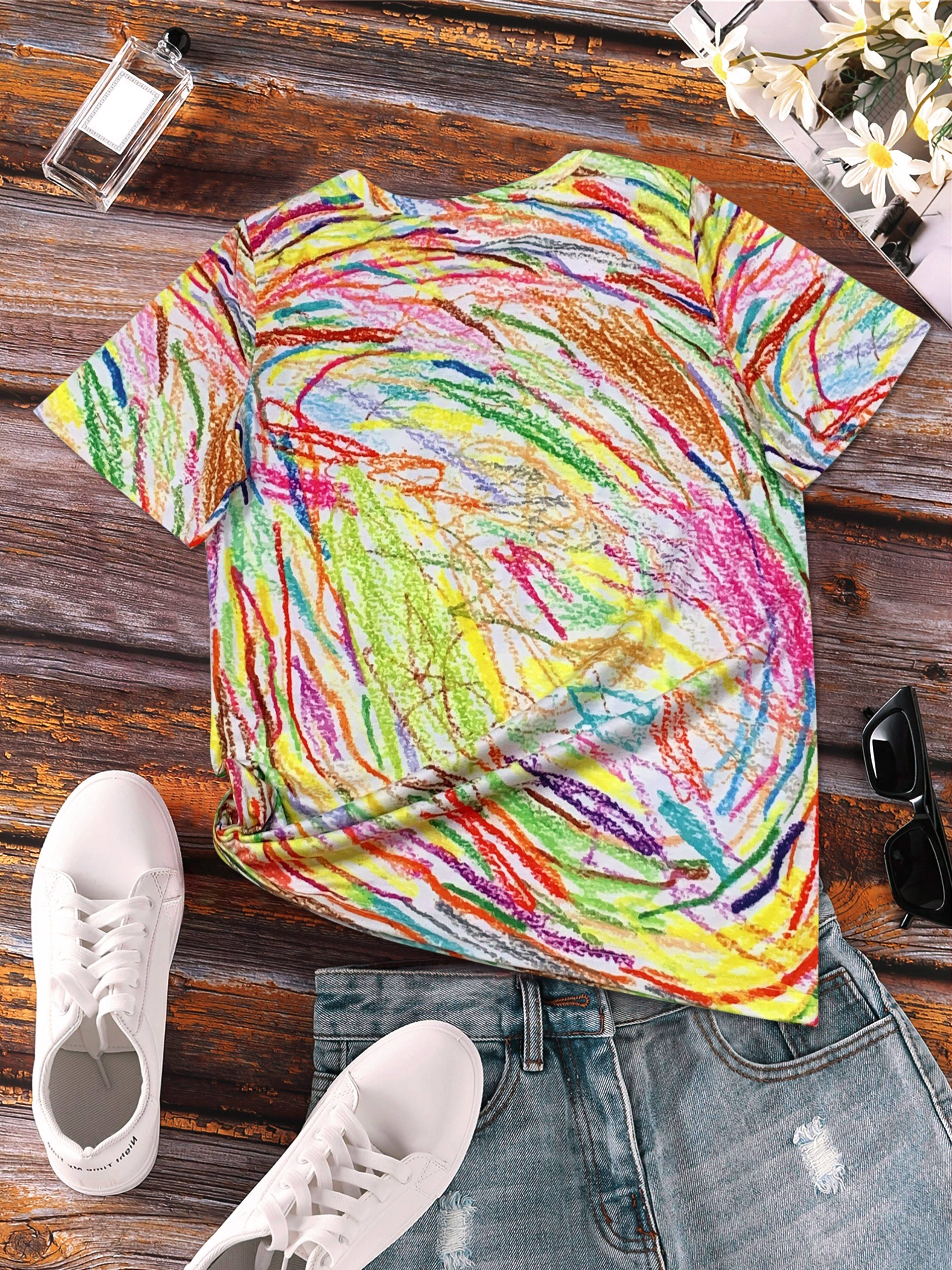 broken crayon still colorful print t shirt casual short sleeve crew neck top for spring summer womens clothing details 2