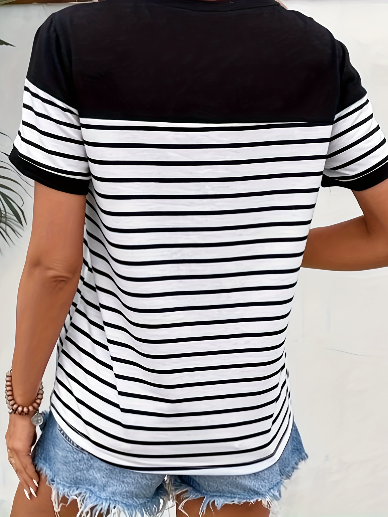 heart striped print crew neck t shirt casual short sleeve t shirt for spring summer womens clothing valentines day details 0